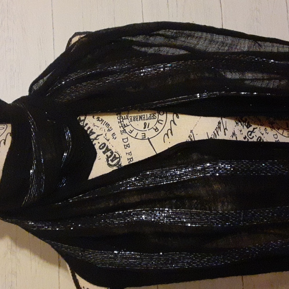 Long Black & Silver Metallic Scarf w/Fringe